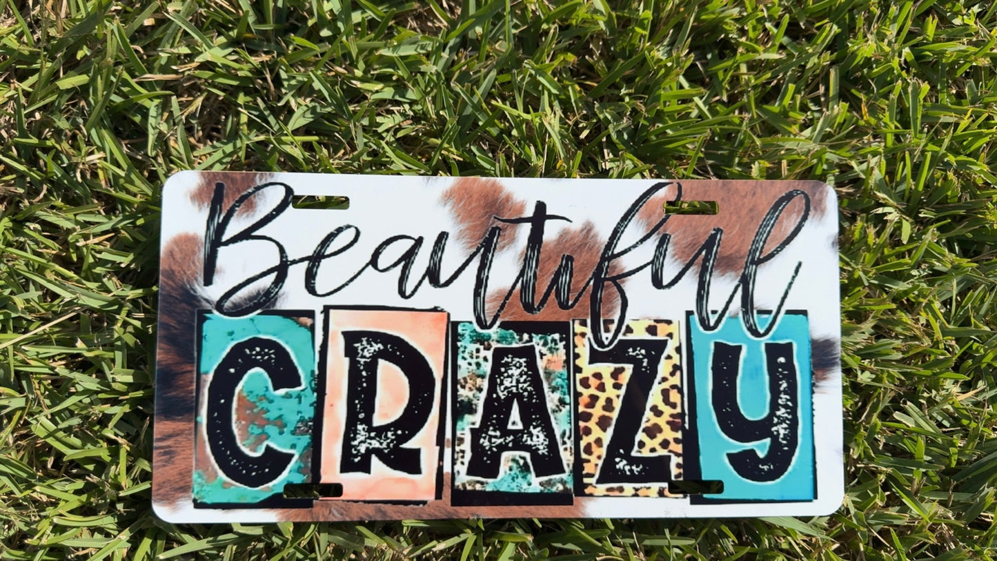 Beautiful Crazy License Plate - with Cowprint